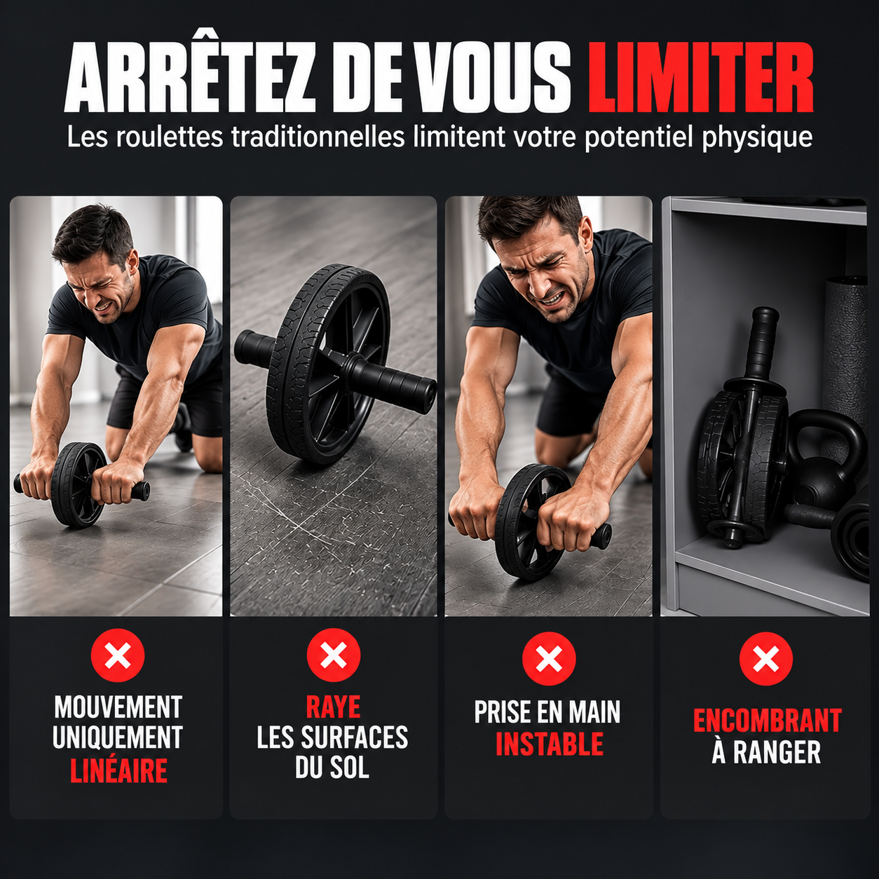 Disque Rouleau Abdominal avec Tapis de Genoux – Stabilité, confort & renforcement ✨