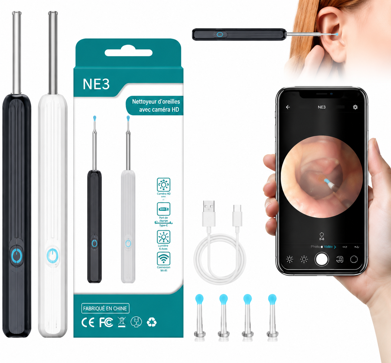 Nettoyeur d'oreille révolutionnaire avec caméra