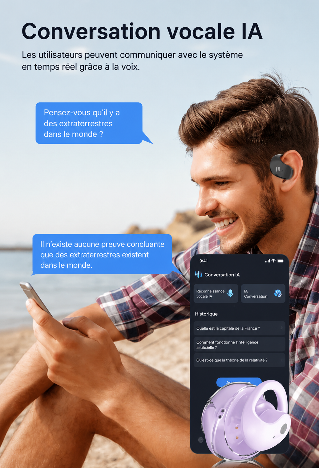 Ecouteurs Bluetooth IA de traduction
