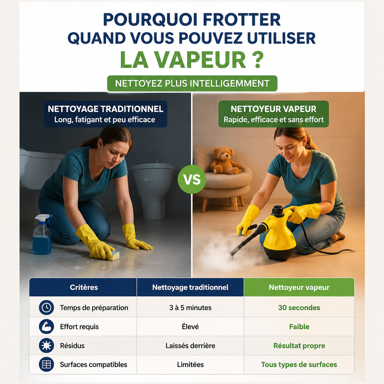 Nettoyage vapeur Portable Multi, Nettoyeur Vapeur à Main Multifontion Portatile Ecologique, avec 9 Accessoires