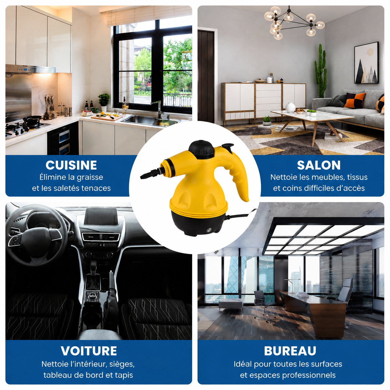 Nettoyage vapeur Portable Multi, Nettoyeur Vapeur à Main Multifontion Portatile Ecologique, avec 9 Accessoires