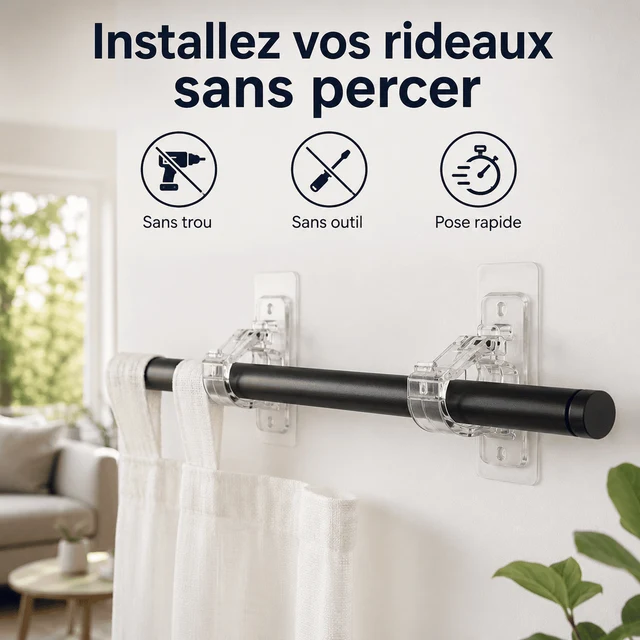 Supports de Tringle Ultra-Résistants Sans Perçage Installez Vos Rideaux Sans Menuisier