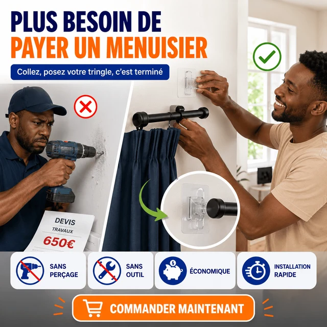 Supports de Tringle Ultra-Résistants Sans Perçage Installez Vos Rideaux Sans Menuisier