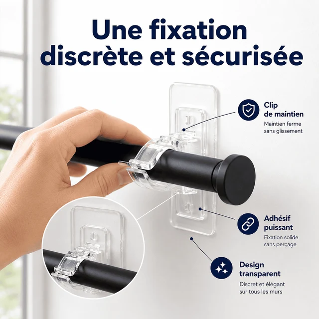 Supports de Tringle Ultra-Résistants Sans Perçage Installez Vos Rideaux Sans Menuisier