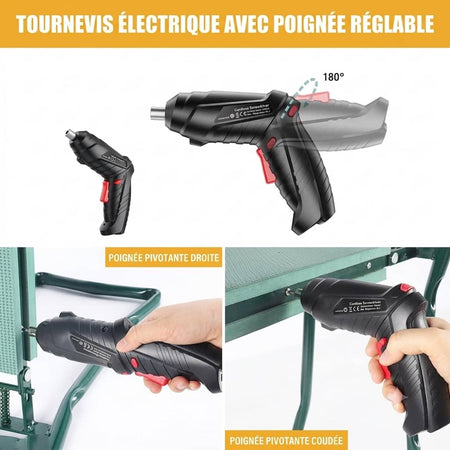 Tournevis Mini Électrique Rechargeable Sans Fil – Tournevis avec Poignée Pivotante, LED et 47 Pièces d’Accessoires