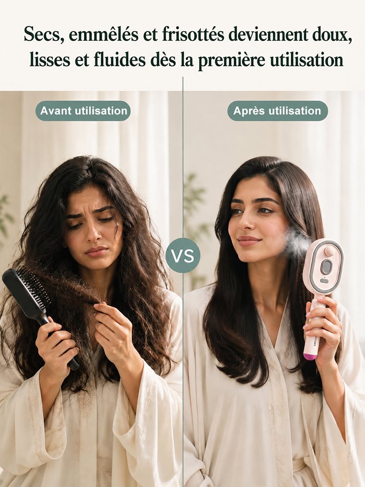 💆‍♀️ 50% DE RÉDUCTION ! 🎉 Brosse Électrique Cheveux – Spray Hydratant, Massage & Lissant Instantané ✨📦